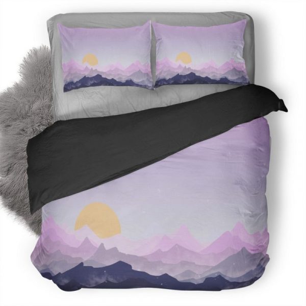 Sun Mountains Pink Digital Art Fz Duvet Cover and Pillowcase Set Bedding Set