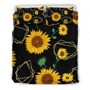 Sunflower Polygonal Pattern Print Duvet Cover and Pillowcase Set Bedding Set