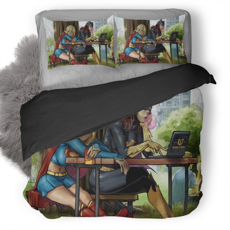 Supergirl Batgirl Wide Duvet Cover and Pillowcase Set Bedding Set