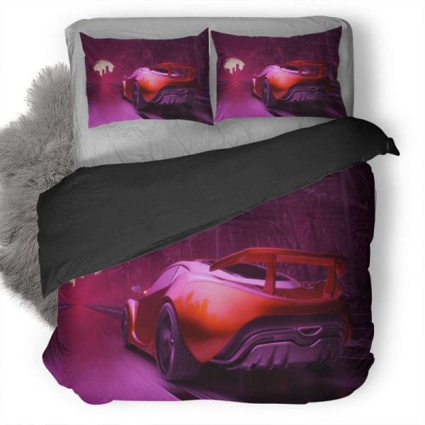 Synthwave Sport Car Artwork 7H Duvet Cover and Pillowcase Set Bedding Set