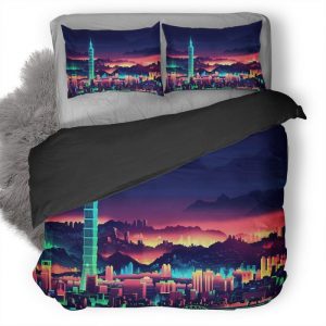 Taipei City Taiwan Minimalist Bz Duvet Cover and Pillowcase Set Bedding Set