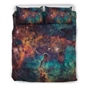 Teal Orange Universe Galaxy Space Print Duvet Cover and Pillowcase Set Bedding Set