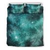 Teal Stardust Galaxy Space Print Duvet Cover and Pillowcase Set Bedding Set