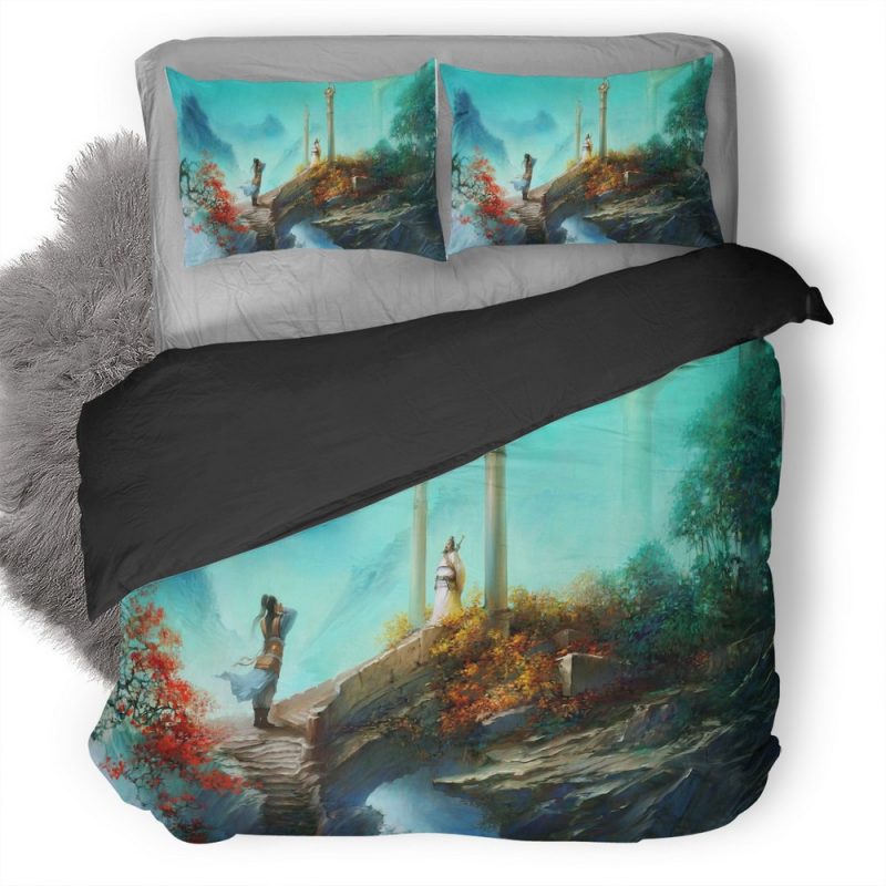 Temple Digital Art Duvet Cover and Pillowcase Set Bedding Set