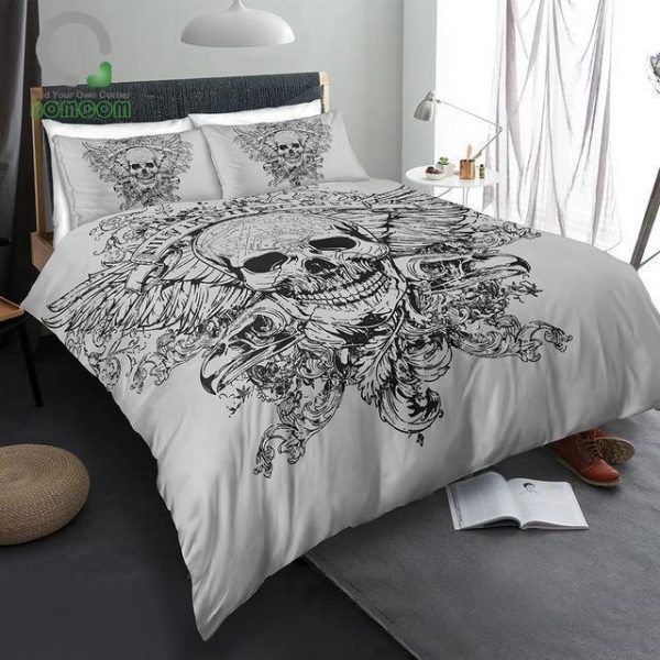 Terror Black And White Skull Duvet Cover and Pillowcase Set Bedding Set