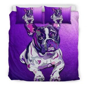 The purple frenchie Duvet Cover and Pillowcase Set Bedding Set