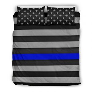 Thin Blue Line Duvet Cover and Pillowcase Set Bedding Set