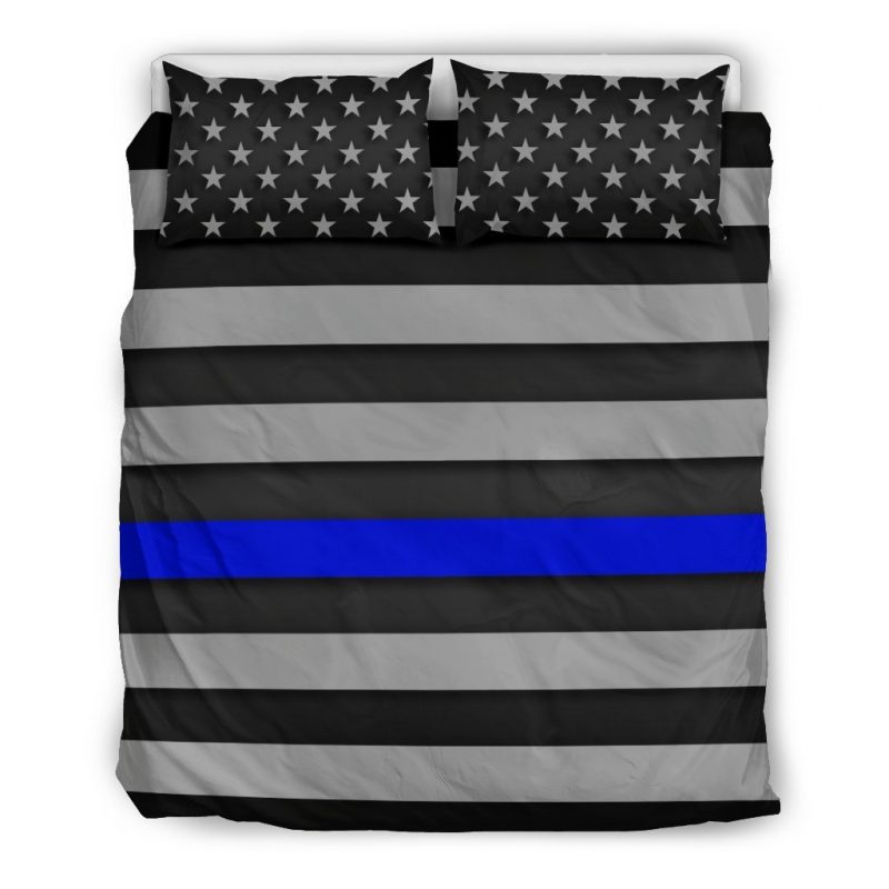 Thin Blue Line Duvet Cover and Pillowcase Set Bedding Set