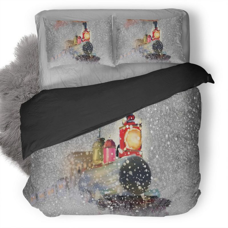 Train Snow Snowflakes Artwork Zi Duvet Cover and Pillowcase Set Bedding Set