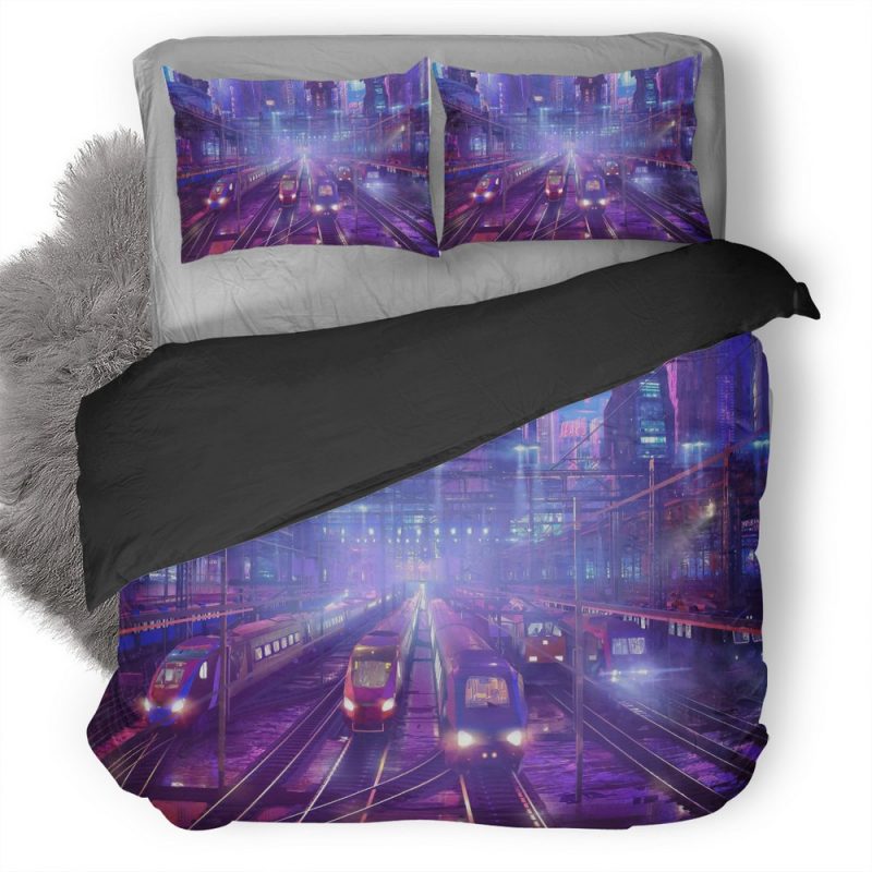 Trains Illustration Am Duvet Cover and Pillowcase Set Bedding Set