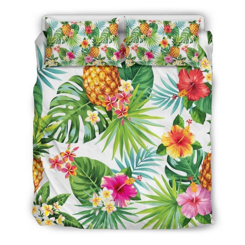 Tropical Aloha Pineapple Pattern Print Duvet Cover and Pillowcase Set Bedding Set