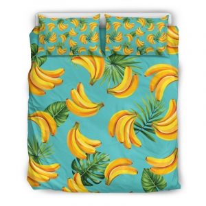 Tropical Banana Leaf Pattern Print Duvet Cover and Pillowcase Set Bedding Set