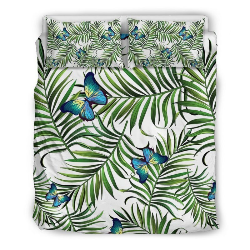 Tropical Butterfly Pattern Print Duvet Cover and Pillowcase Set Bedding Set