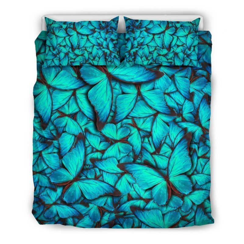 Turquoise Butterfly Pattern Print Duvet Cover and Pillowcase Set Bedding Set