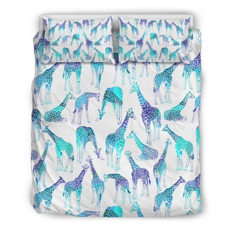 Turquoise Giraffe Pattern Print Duvet Cover and Pillowcase Set Bedding Set