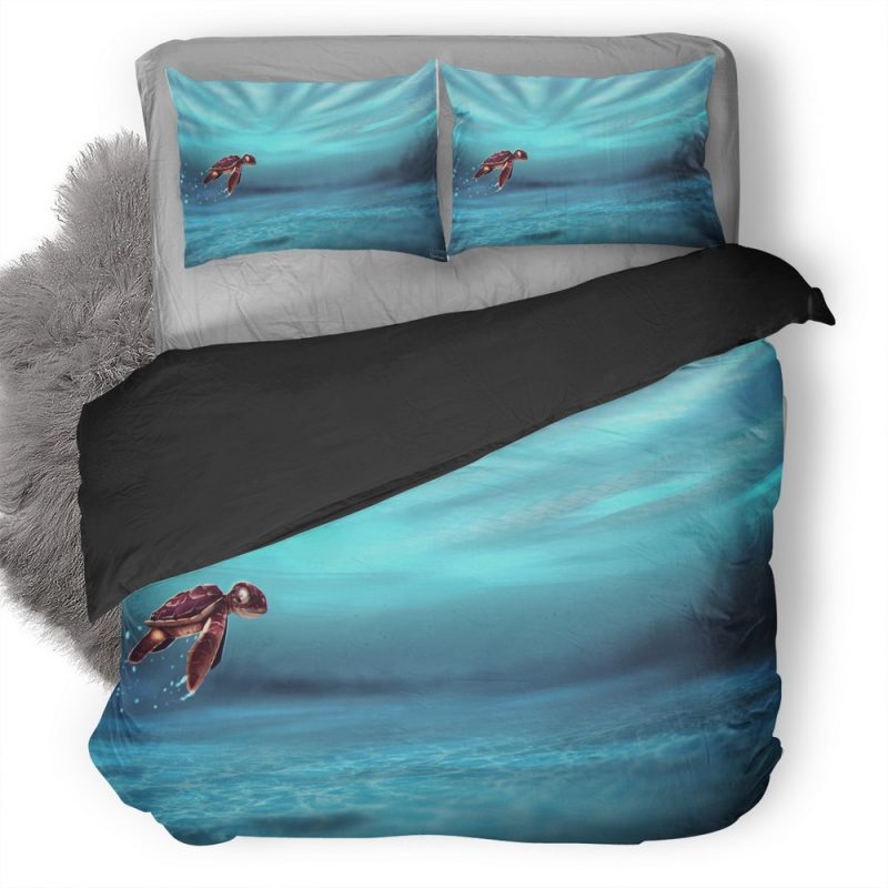 Turtle Baby In Water Artwork Wk Duvet Cover and Pillowcase Set Bedding Set