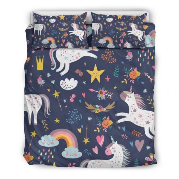 Unicorn Dream Cartoon Pattern Print Duvet Cover and Pillowcase Set Bedding Set