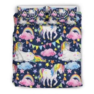 Unicorn Night Festival Pattern Print Duvet Cover and Pillowcase Set Bedding Set