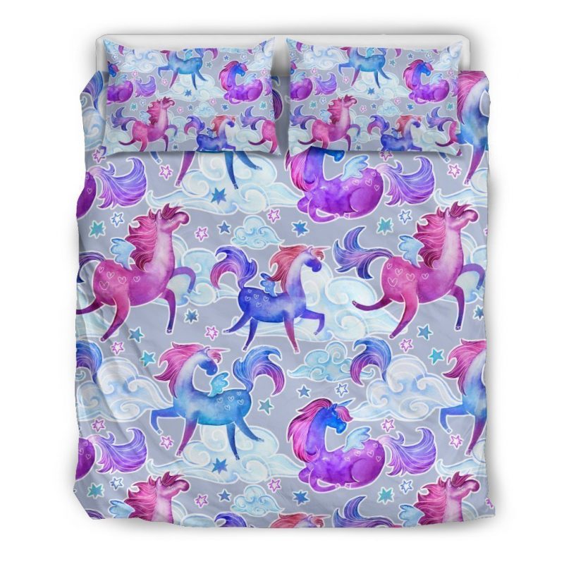 Unicorn Paradise Pattern Print Duvet Cover and Pillowcase Set Bedding Set