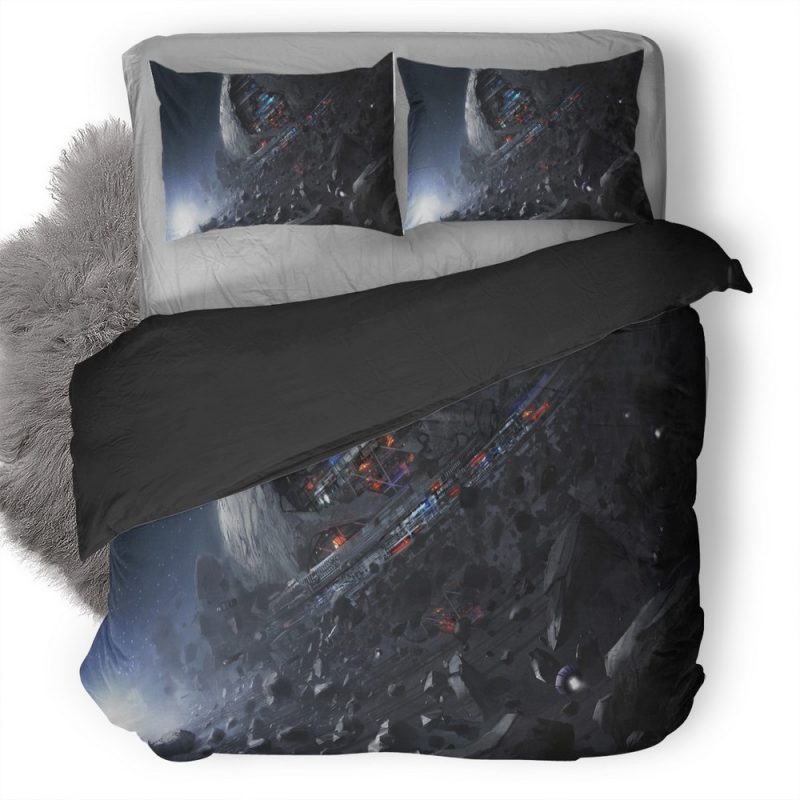 Universe Planet Spacestation Futuristic Digital Art Sg Duvet Cover and Pillowcase Set Bedding Set