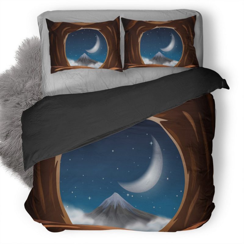 Vector Night View From The Cave Sy Duvet Cover and Pillowcase Set Bedding Set