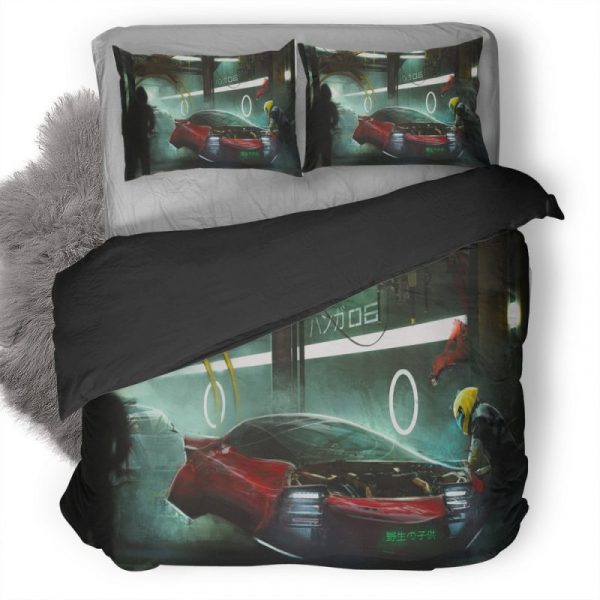 Vehicle Garage Digital Art Scifi Br Duvet Cover and Pillowcase Set Bedding Set