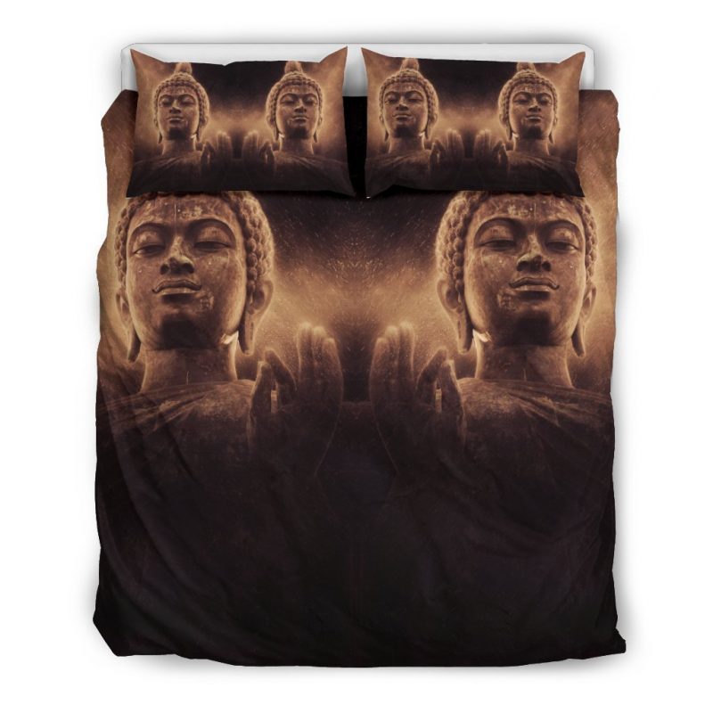 Vintage Buddha Statue Print Duvet Cover and Pillowcase Set Bedding Set