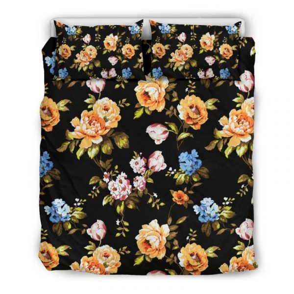 Vintage Floral Flower Pattern Print Duvet Cover and Pillowcase Set Bedding Set