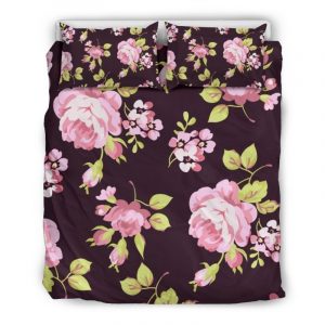 Vintage Pink Rose Floral Pattern Print Duvet Cover and Pillowcase Set Bedding Set