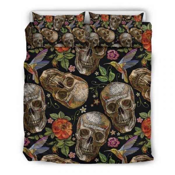 Vintage Skull Pattern Print Duvet Cover and Pillowcase Set Bedding Set