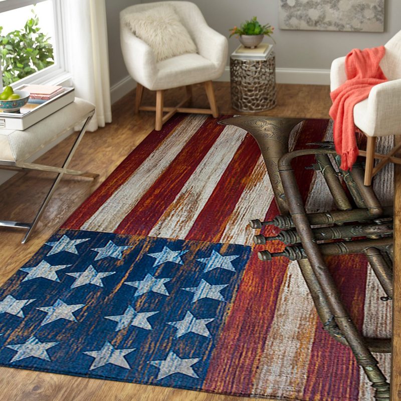 Vintage Trumpet On American Flag Carpet Living Room Rugs