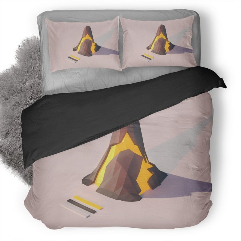 Volcano Lowpoly 3L Duvet Cover and Pillowcase Set Bedding Set