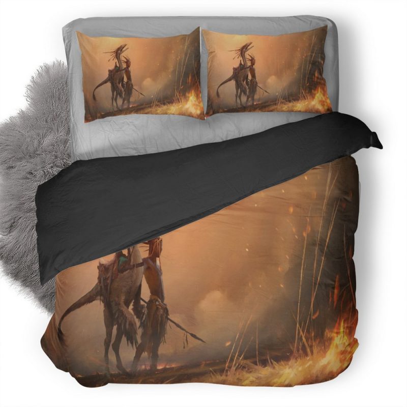 Warrior Creature Fantasy Fire Artwork Rf Duvet Cover and Pillowcase Set Bedding Set