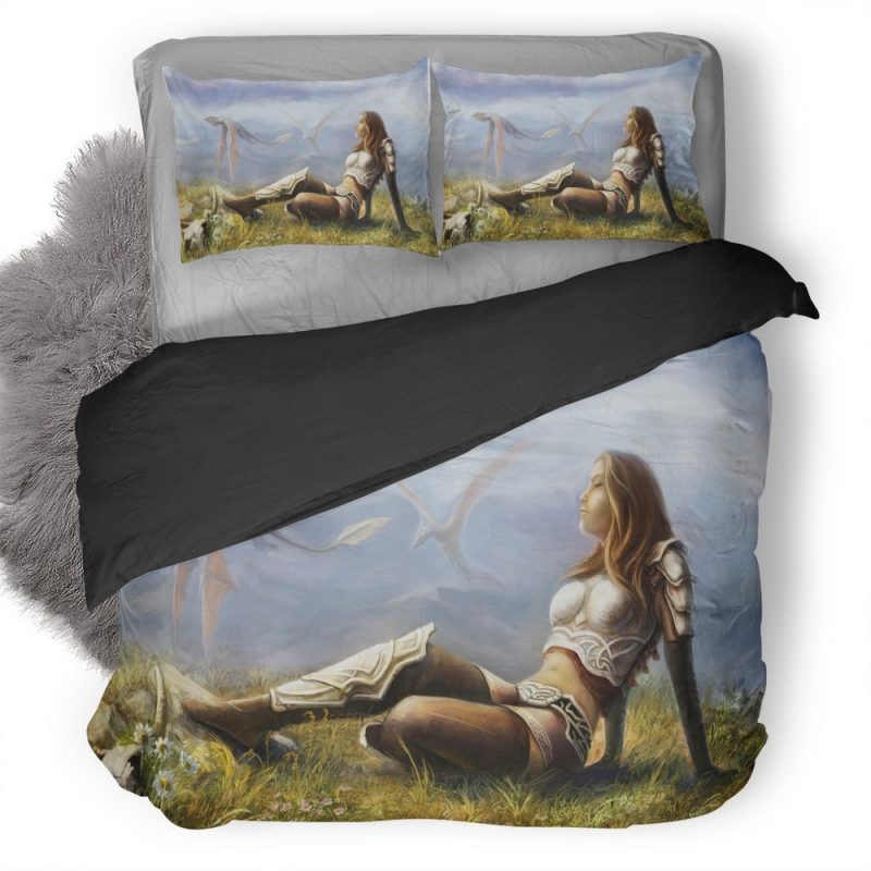 Warrior Girl Digital Art Duvet Cover and Pillowcase Set Bedding Set