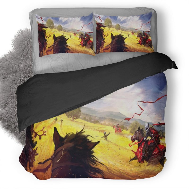 Warrior In Field Horse Hunting Civilians 05 Duvet Cover and Pillowcase Set Bedding Set