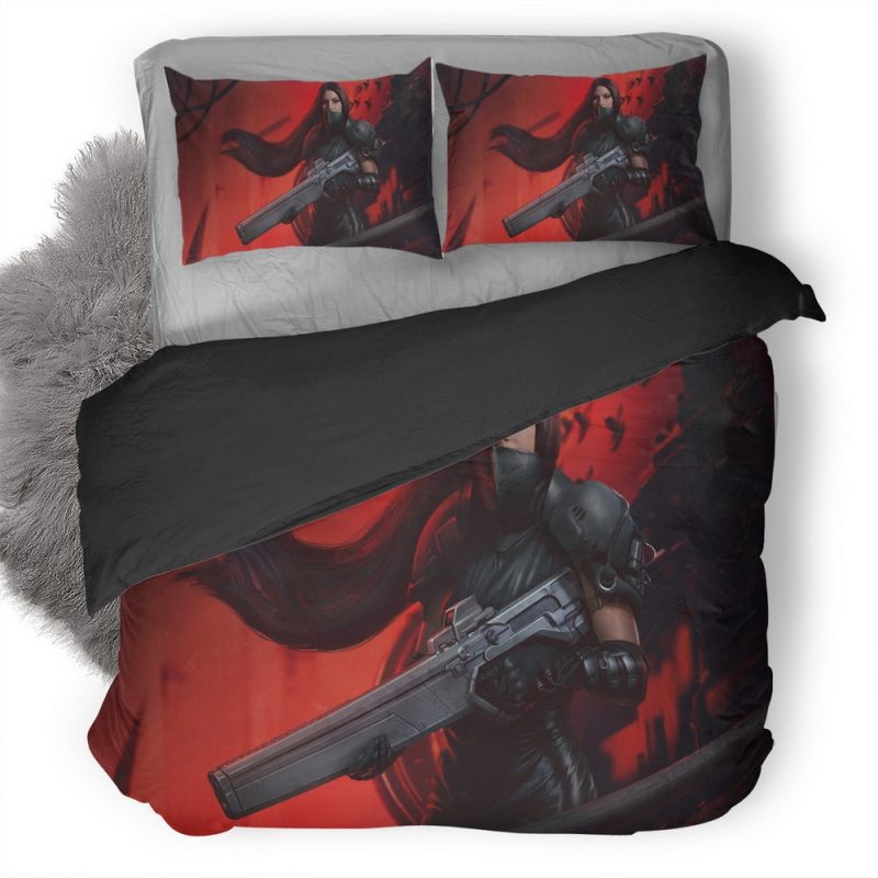 Warrior Long Hair Girl With Gun Sw Duvet Cover and Pillowcase Set Bedding Set