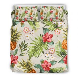 White Aloha Pineapple Pattern Print Duvet Cover and Pillowcase Set Bedding Set