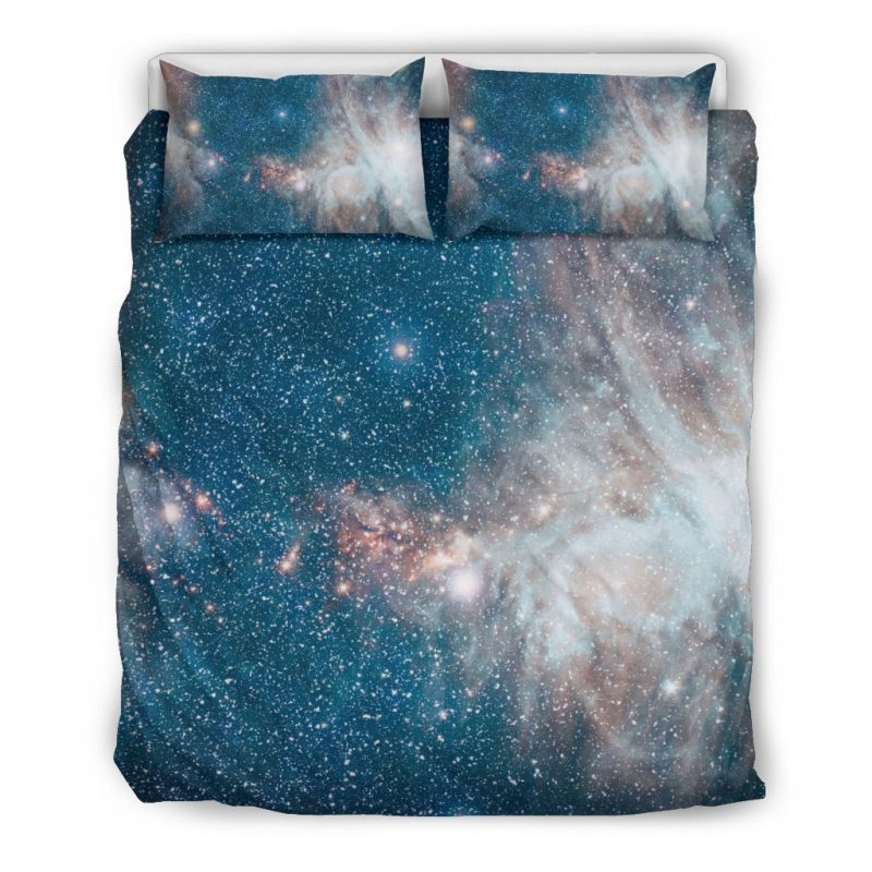 White Cloud Galaxy Space Print Duvet Cover and Pillowcase Set Bedding Set