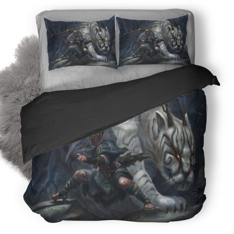 White Demon Tiger With His Warrior He Duvet Cover and Pillowcase Set Bedding Set