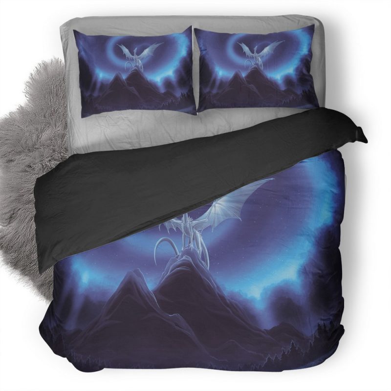 White Dragon On Mountain 2H Duvet Cover and Pillowcase Set Bedding Set