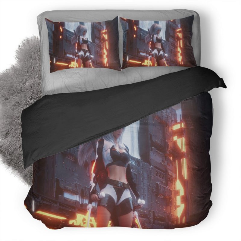 White Hair Cyberpunk Girl Vs Duvet Cover and Pillowcase Set Bedding Set