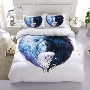 White Lion Duvet Cover and Pillowcase Set Bedding Set