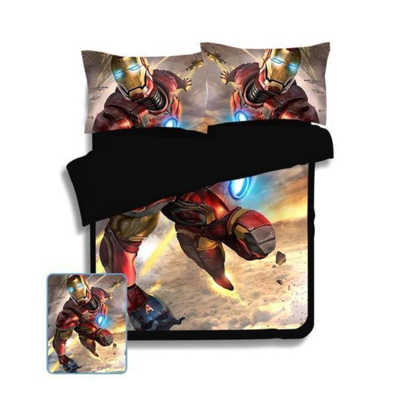 White Orange Iron Man Duvet Cover and Pillowcase Set Bedding Set