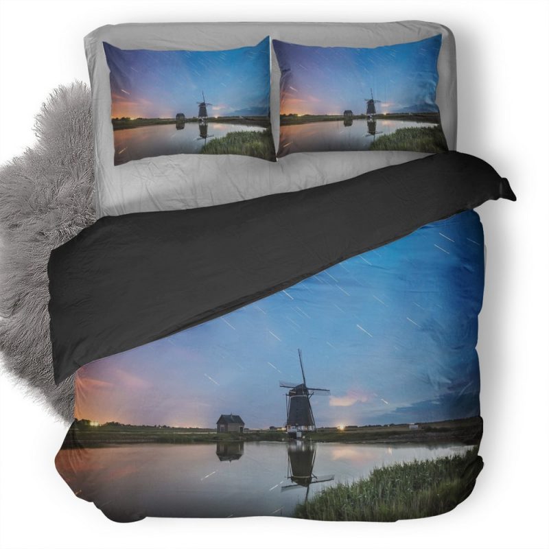 Windmill Water Reflection Lake Sky 2Y Duvet Cover and Pillowcase Set Bedding Set