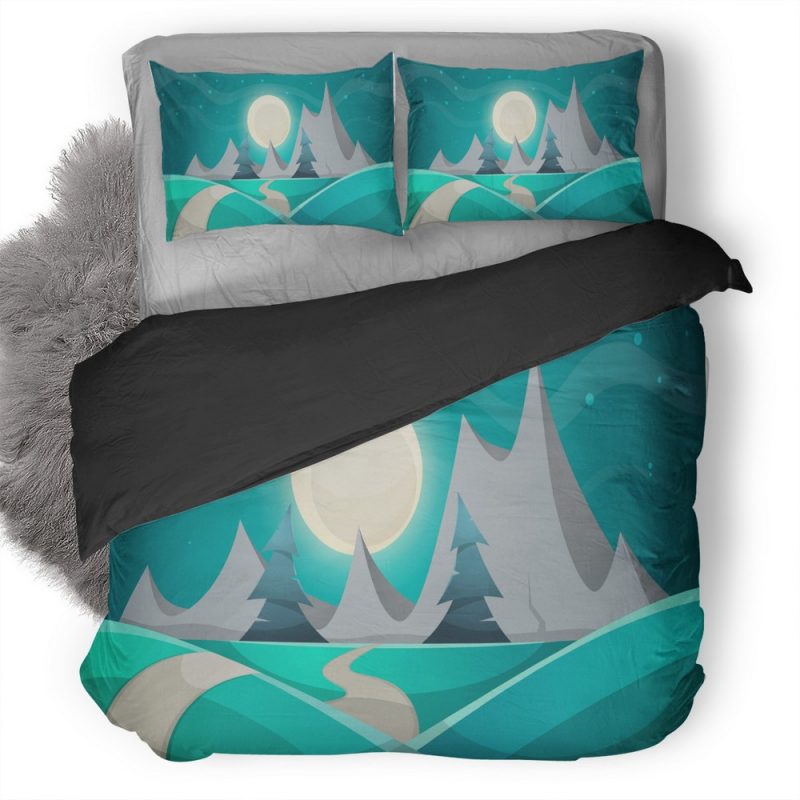 Winter Landsacape Snow Moon Minimalism Trees V6 Duvet Cover and Pillowcase Set Bedding Set