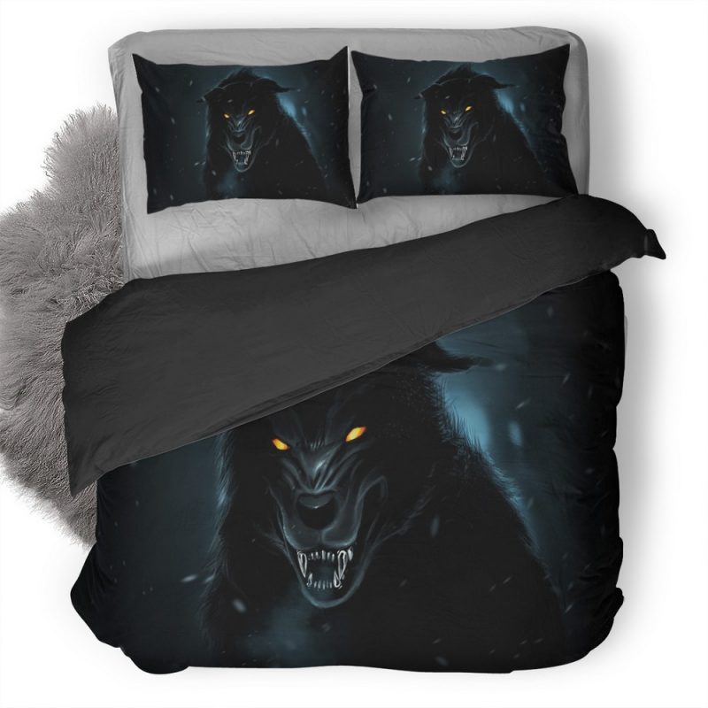 Wolf Orange Eyes Pe Duvet Cover and Pillowcase Set Bedding Set