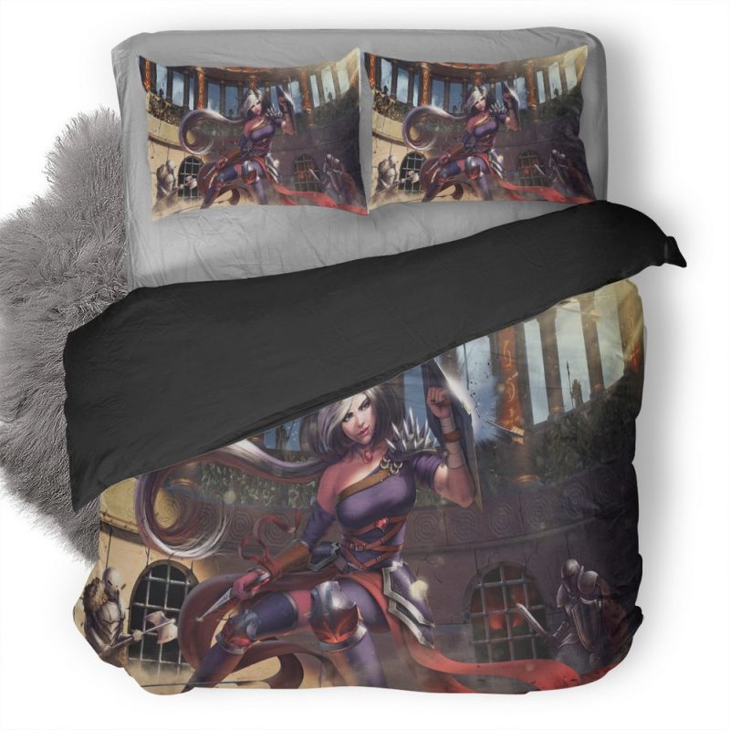 Woman Warrior Fighting Against Knight W7 Duvet Cover and Pillowcase Set Bedding Set