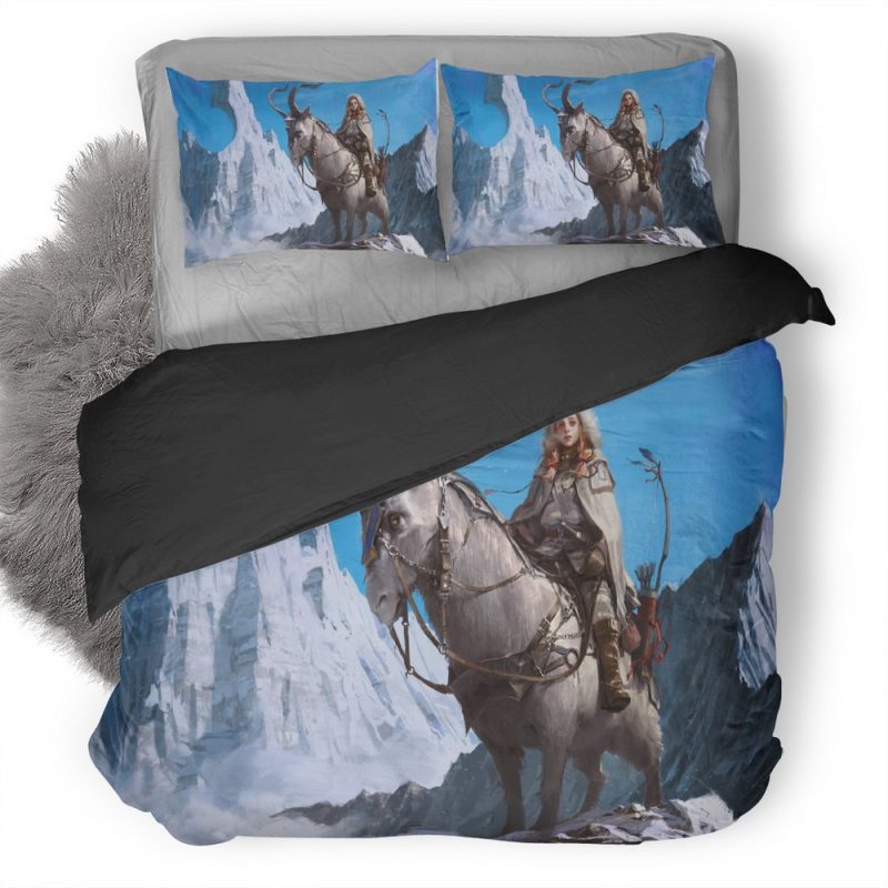 Woman Warrior Sitting On Creature Fantasy Artwork 3U Duvet Cover and Pillowcase Set Bedding Set