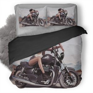 Women Sitting On Bike Artwork S7 Duvet Cover and Pillowcase Set Bedding Set