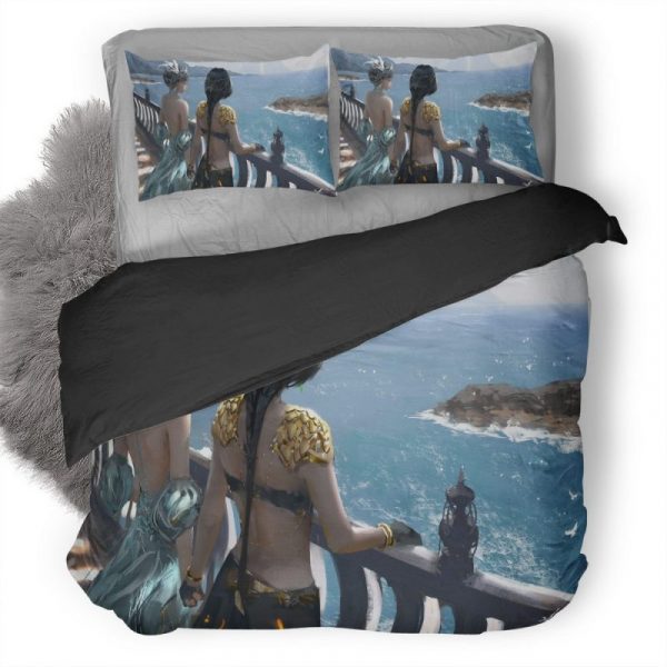 Women Standing At Balcony Looking Sea Digital Art Fantasy Girls 8I Duvet Cover and Pillowcase Set Bedding Set